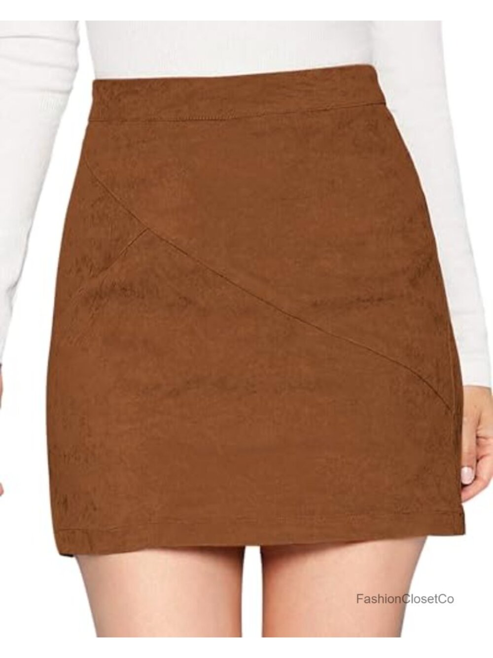 Faux Suede Mini Skirt for Women High Waist A-Line Zip